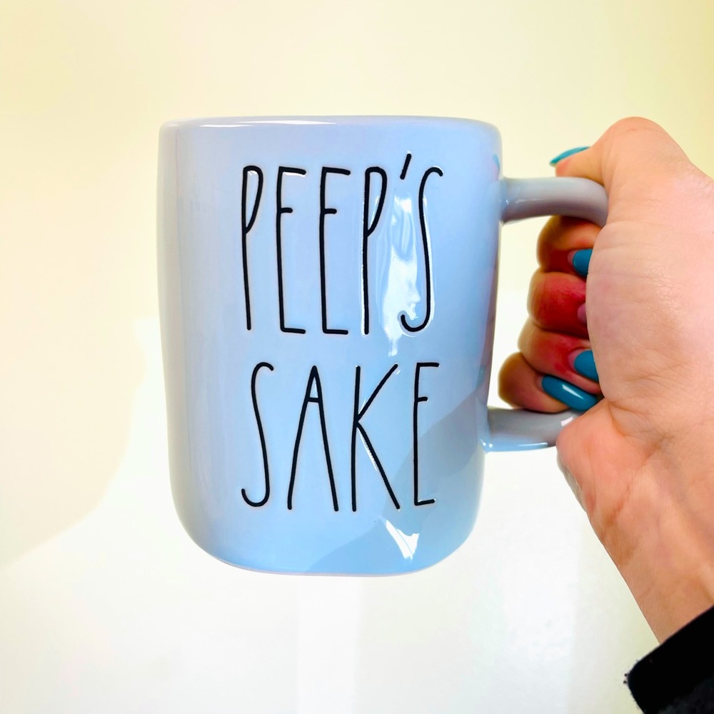 RAE DUNN BLUE CERAMIC GLOSS PEEPS SAKE MUG - Picture 1 of 3